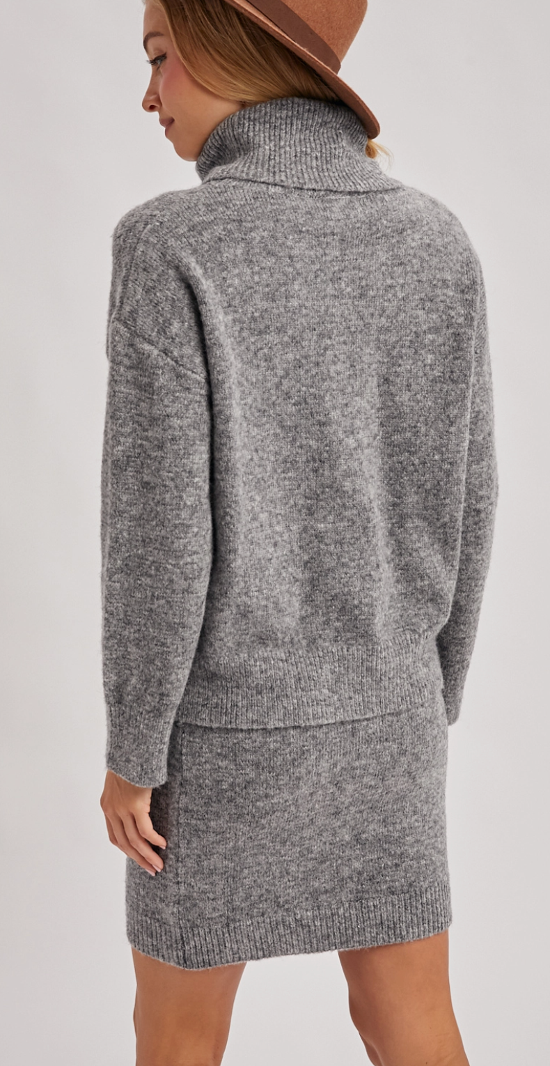 Turtleneck Knit Sweater & Mini Skirt Set