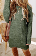 Mist Green Cable Knit Drop Shoulder Loose Fit Sweater Dress
