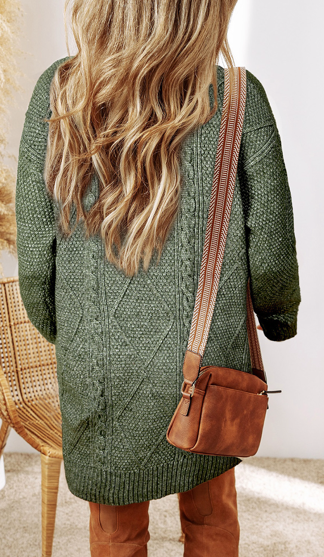 Mist Green Cable Knit Drop Shoulder Loose Fit Sweater Dress