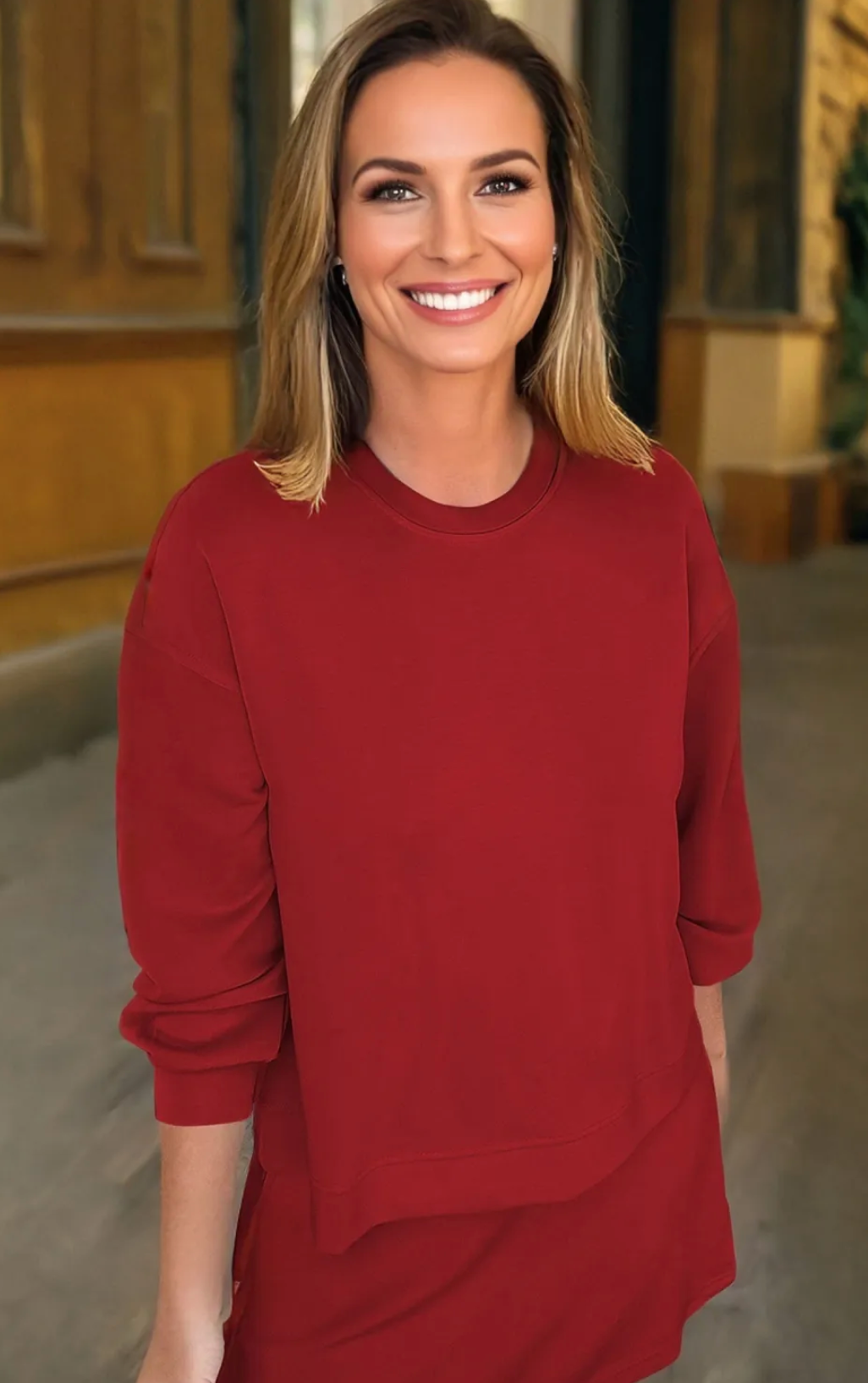 Racing Red Pullover Drawstring Mini Skirt 2pcs Set