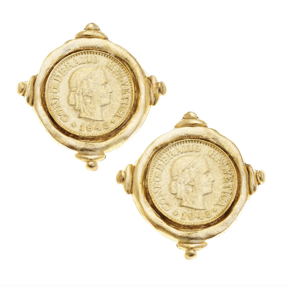 Gold Intaglio Coin Earrings
