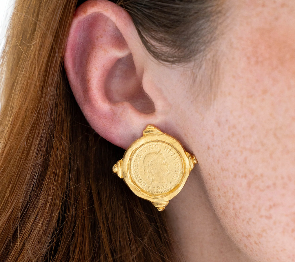 Gold Intaglio Coin Earrings