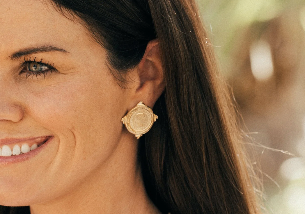 Gold Intaglio Coin Earrings
