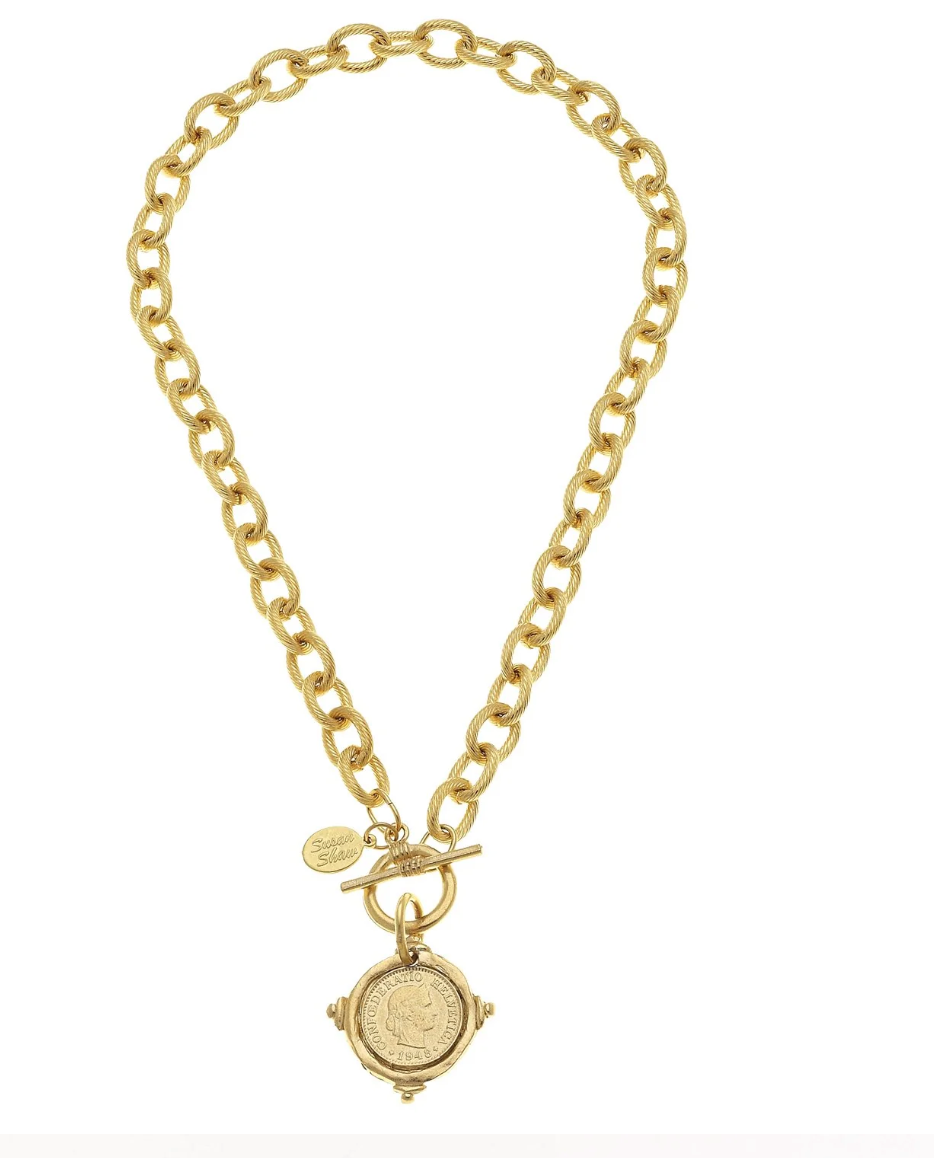 Handcast Gold Intaglio Coin Toggle Necklace
