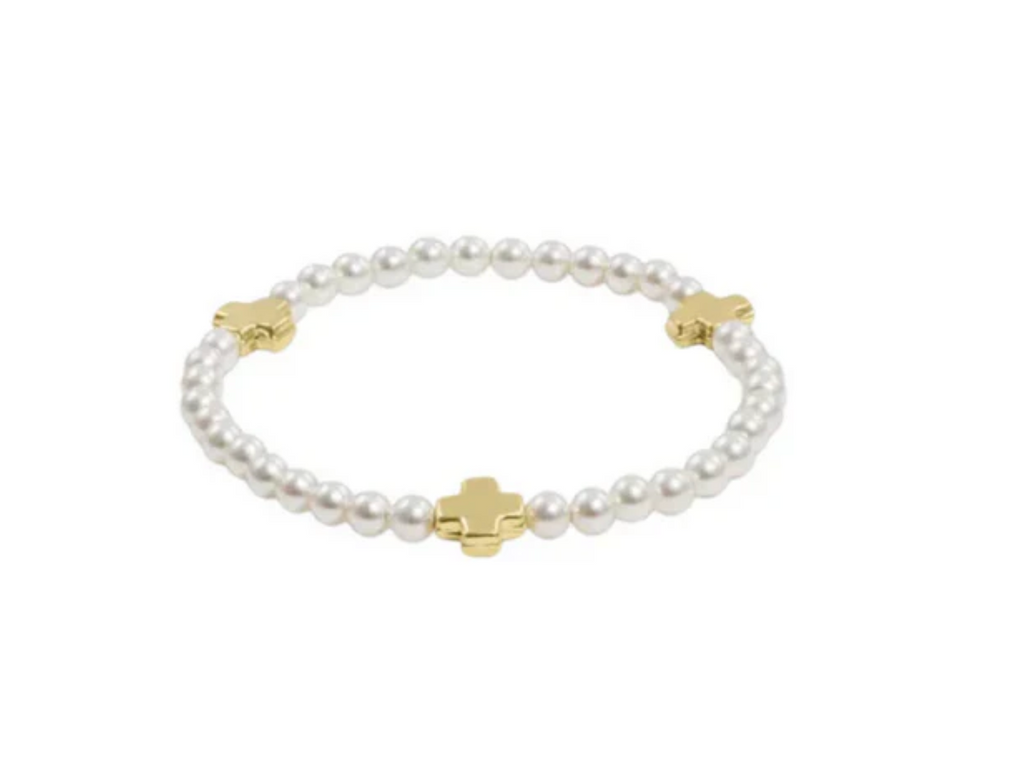 SIGNATURE CROSS PEARL 4MM BEAD BRACELET - GOLD-EXTENDS