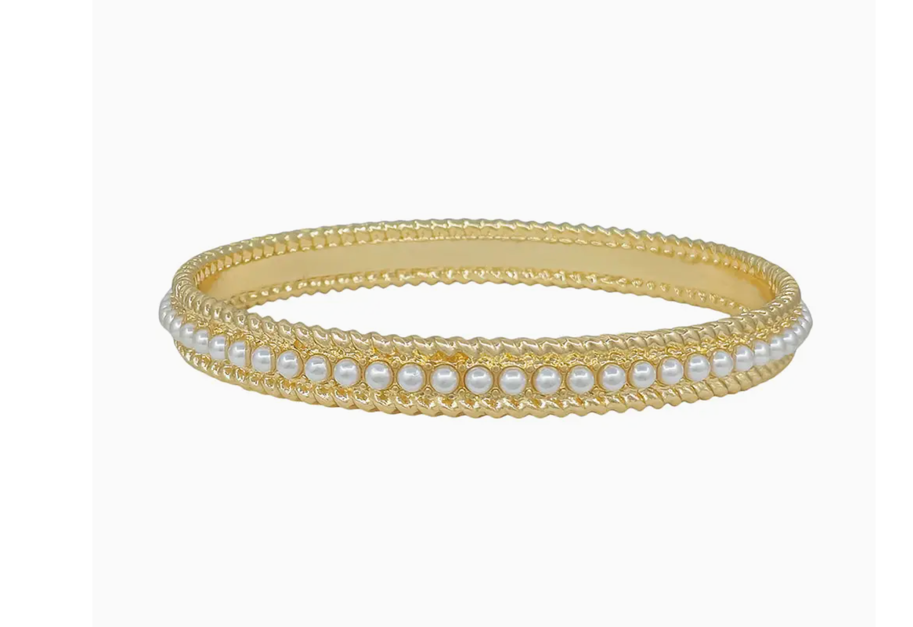 Gold Textured & Pearl Bangle Bracelet