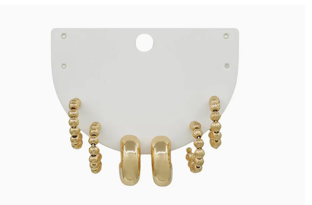 Set of Three Gold Beaded Huggie Hoops