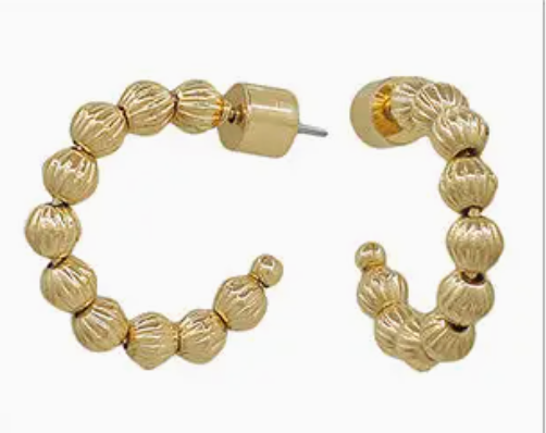 Set of Three Gold Beaded Huggie Hoops