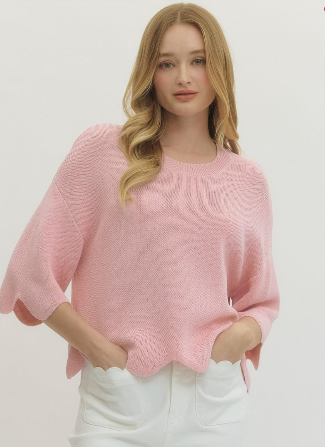 Scallop Knit 3/4 Sleeve Sweater