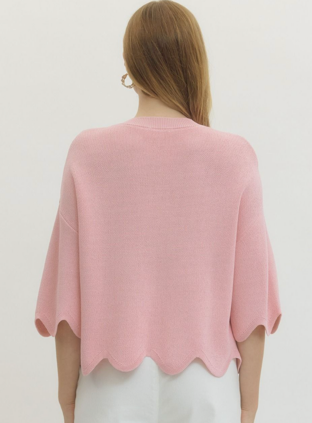 Scallop Knit 3/4 Sleeve Sweater