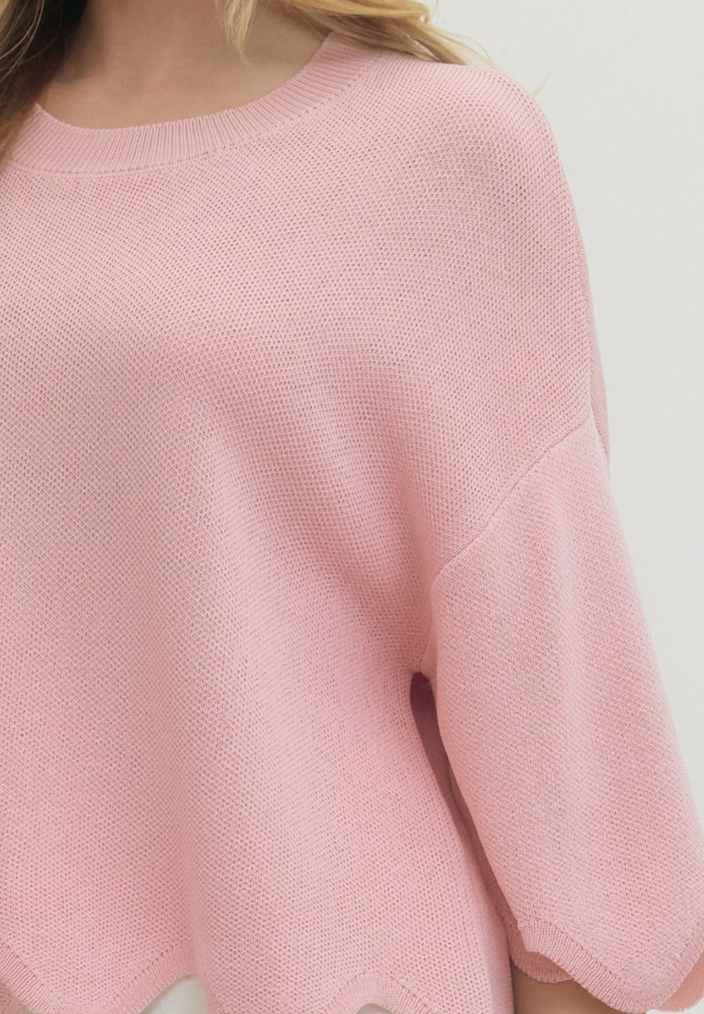 Scallop Knit 3/4 Sleeve Sweater