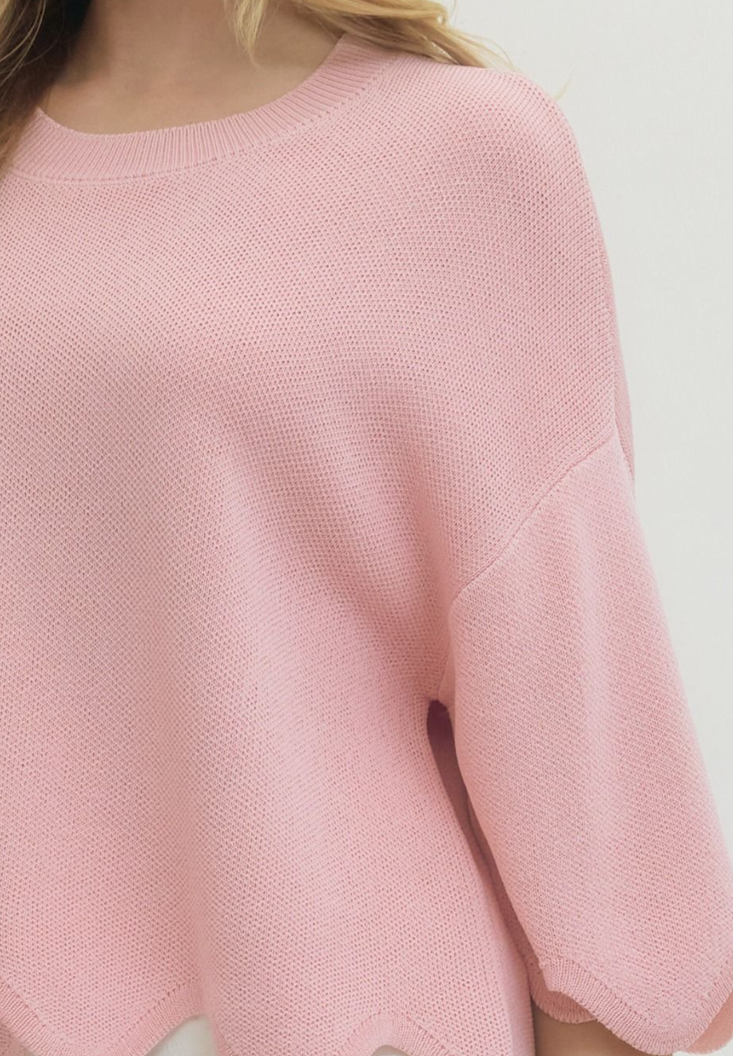 Scallop Knit 3/4 Sleeve Sweater