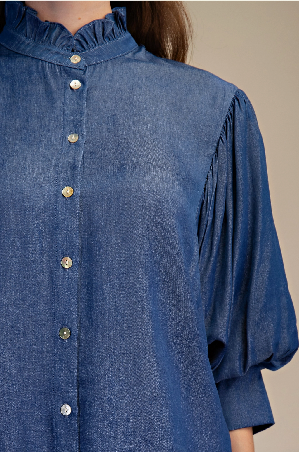 Ruffle Neck Puff Sleeve Blouse