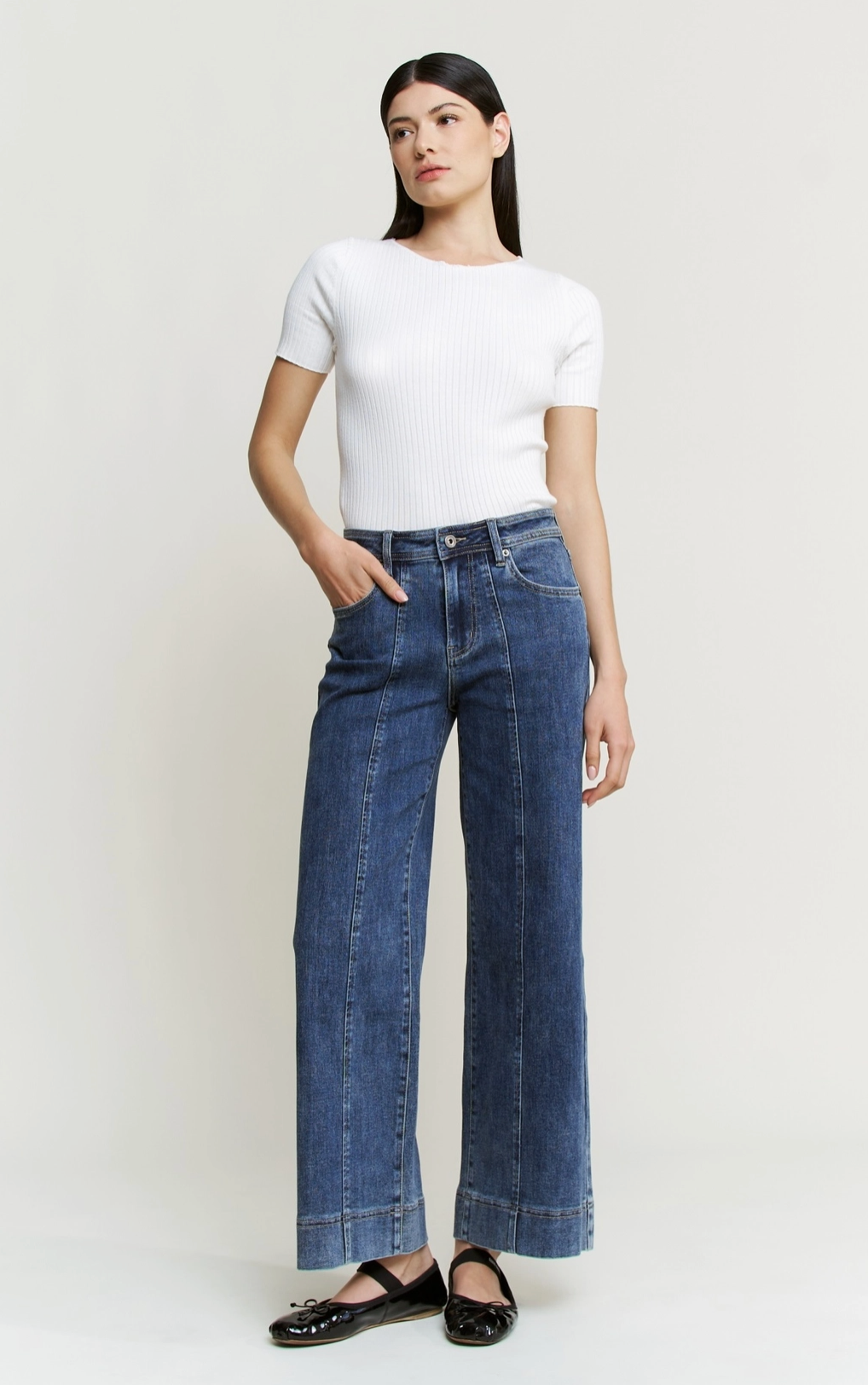 High Rise Front Seam Wide Leg