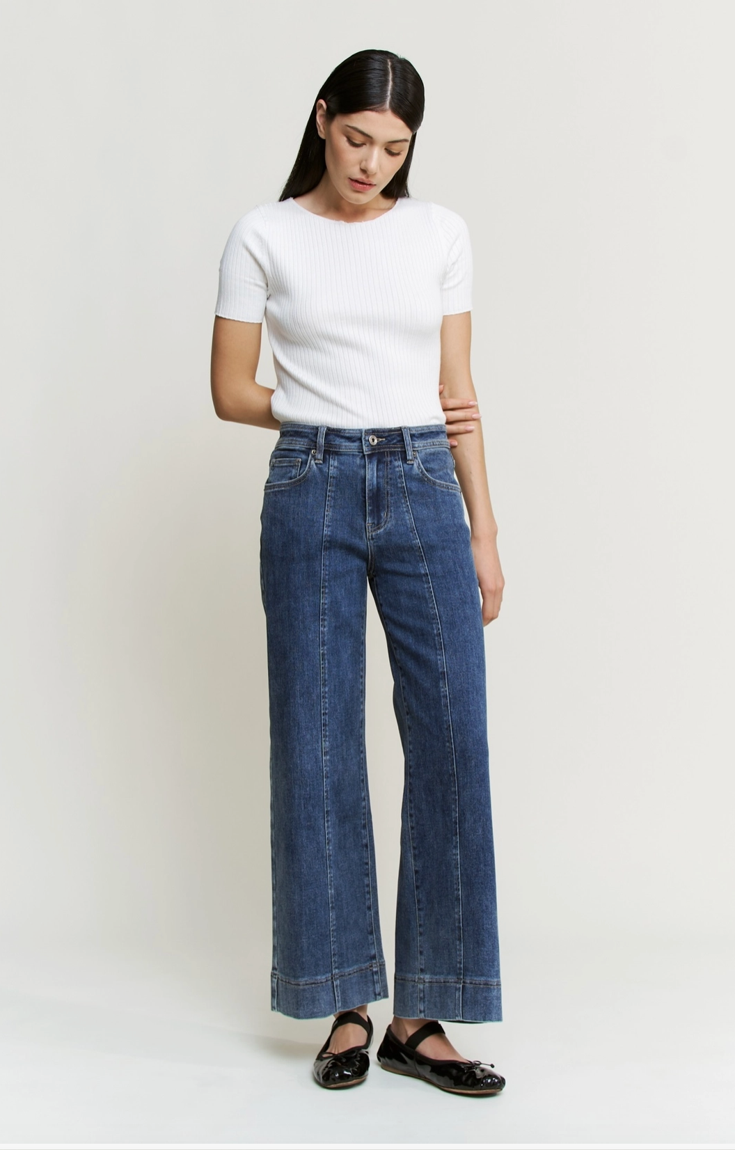 High Rise Front Seam Wide Leg