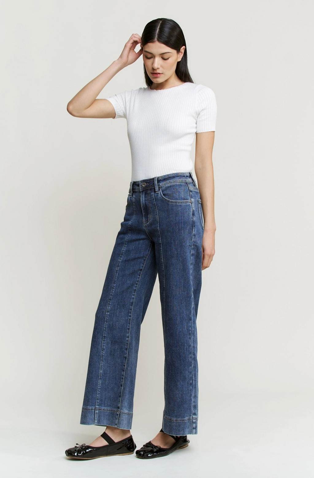 High Rise Front Seam Wide Leg