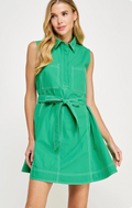 Contrast Top Stitch Mini Shirt Dress