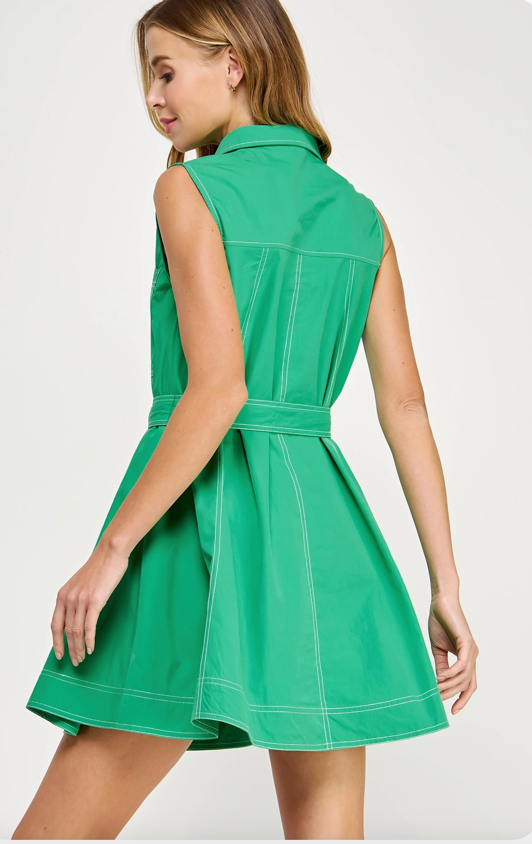 Contrast Top Stitch Mini Shirt Dress