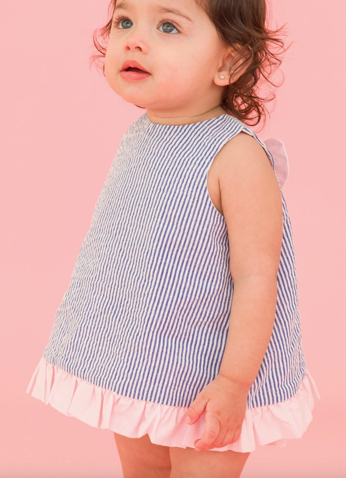Blue Seersucker Ruffle Swing Top & Bloomer Set