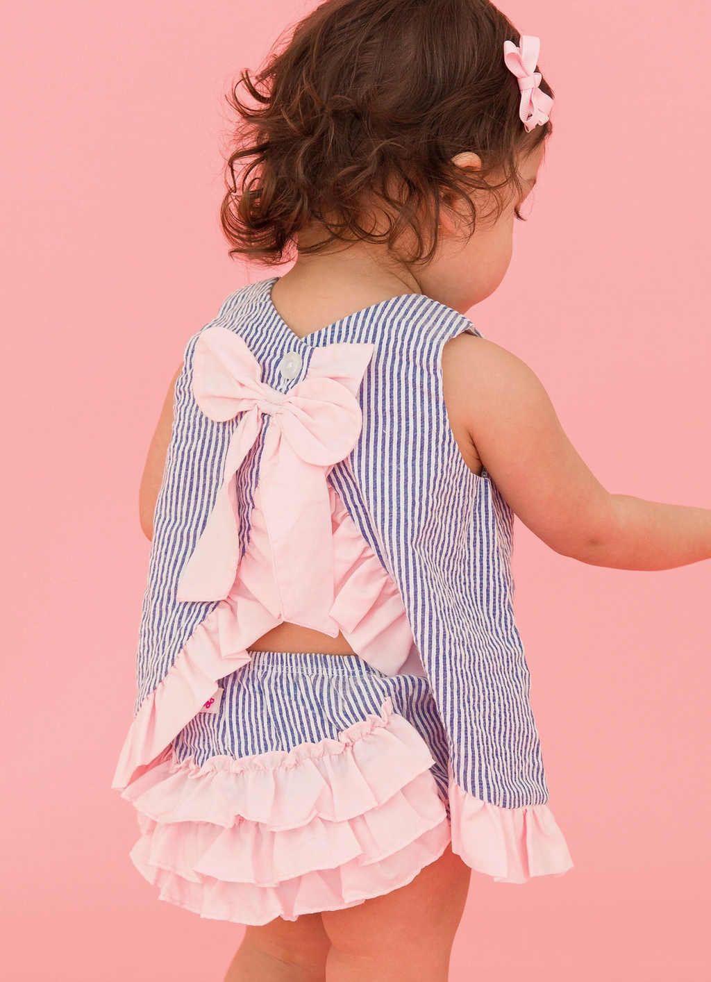 Blue Seersucker Ruffle Swing Top & Bloomer Set