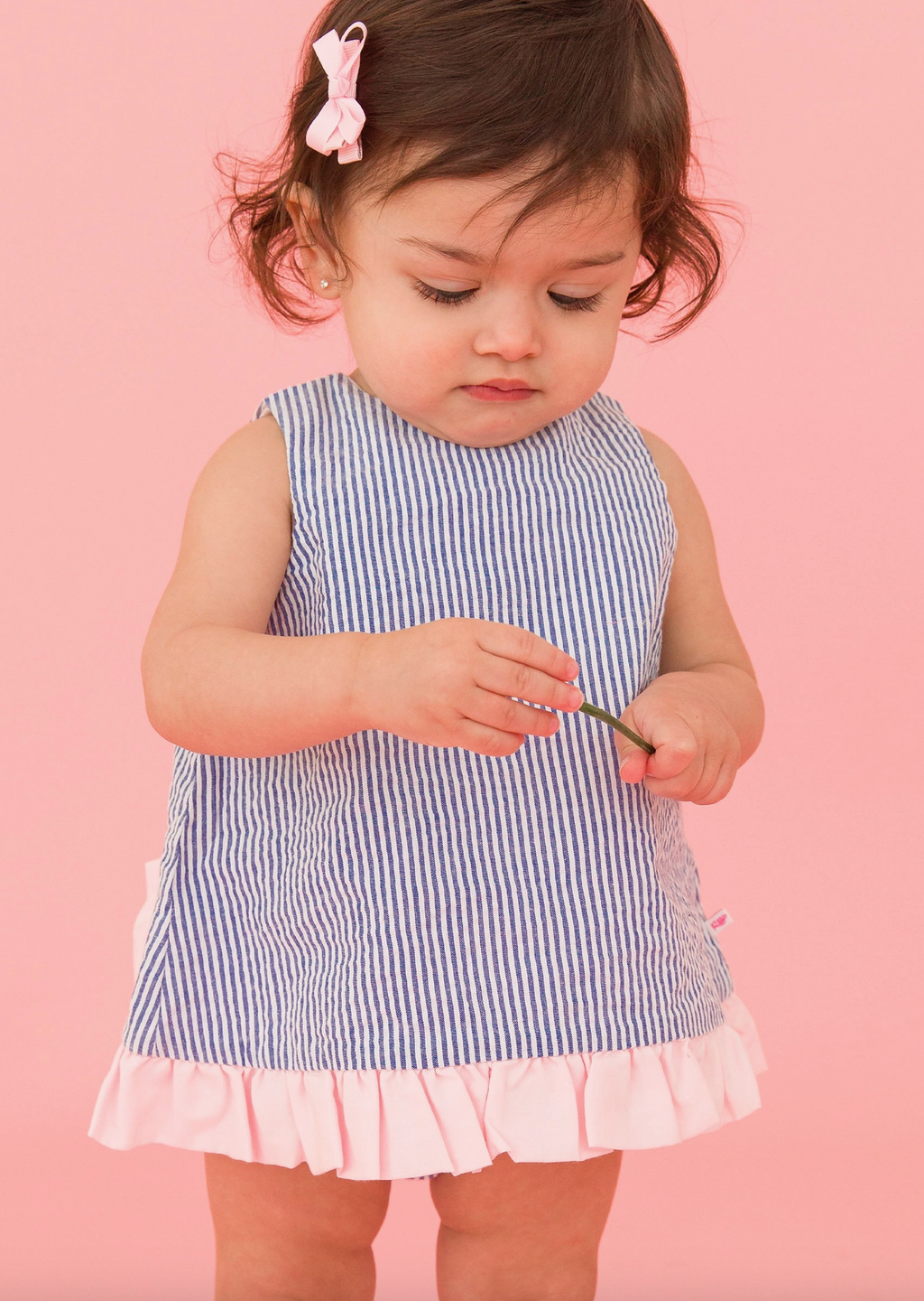 Blue Seersucker Ruffle Swing Top & Bloomer Set