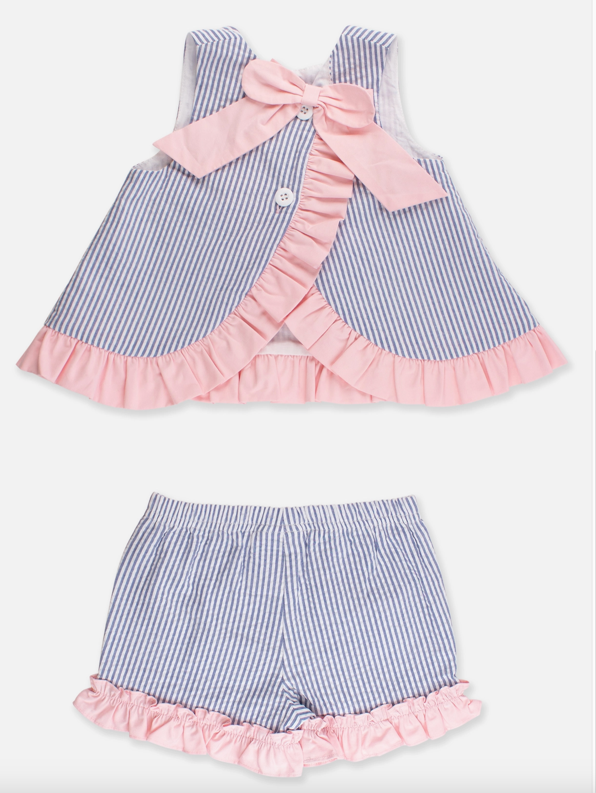 Blue Seersucker Ruffle Swing Top & Short Set