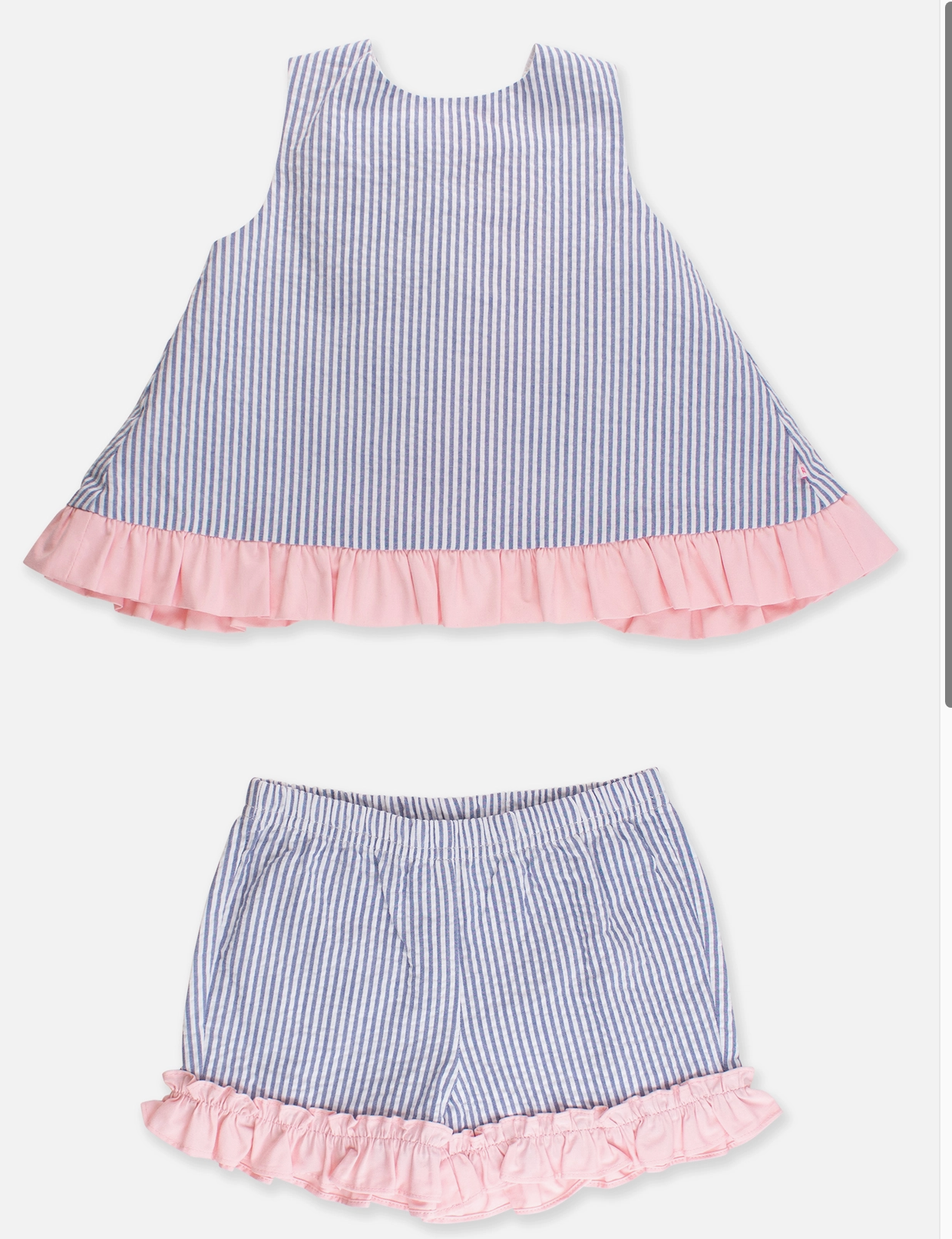 Blue Seersucker Ruffle Swing Top & Short Set
