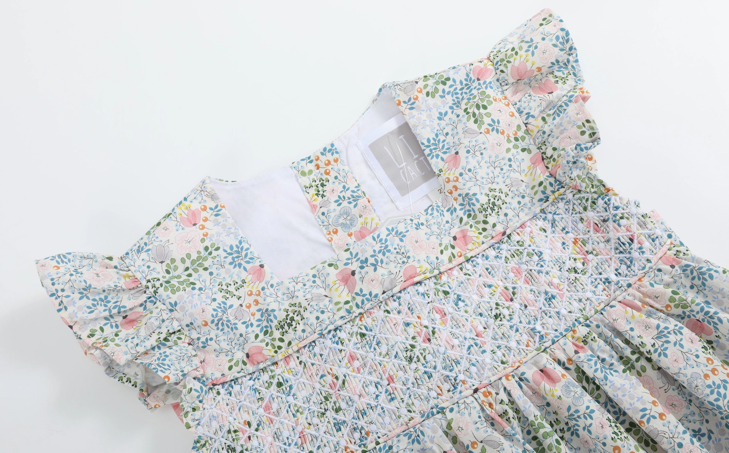 Pink Floral Print Smocked Flutter Dress