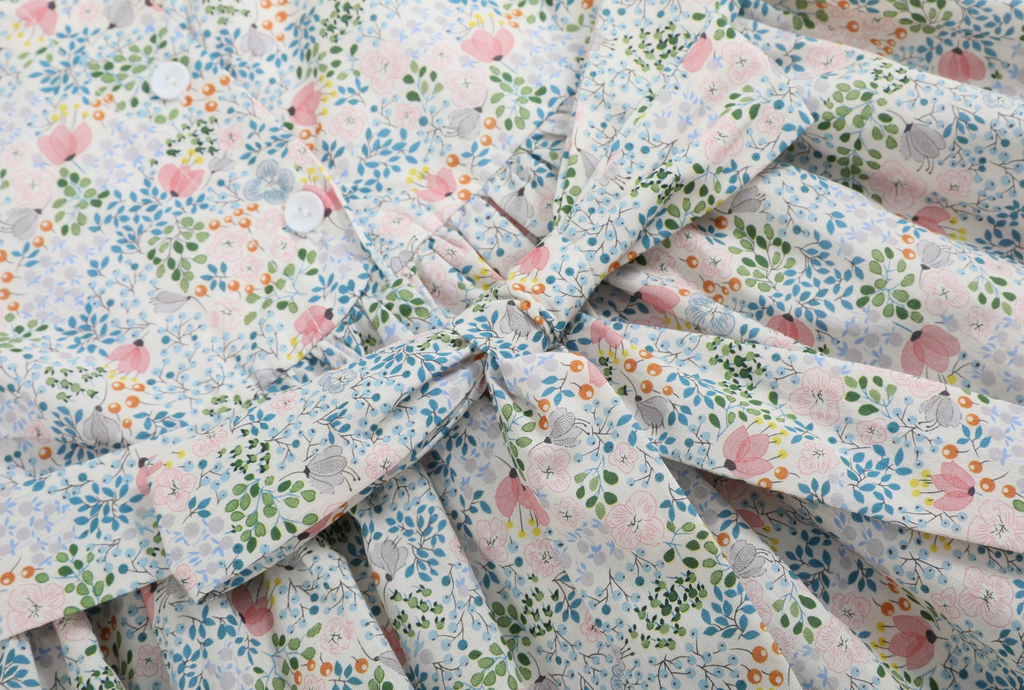 Pink Floral Print Smocked Flutter Dress