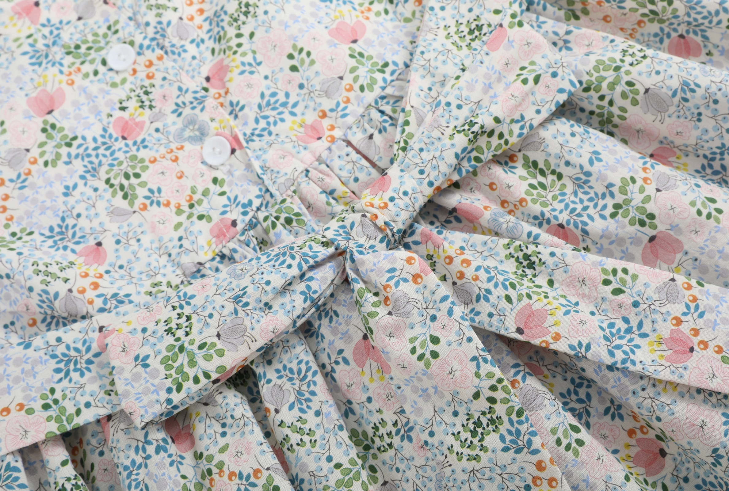 Pink Floral Print Smocked Flutter Dress