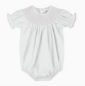 White and Pink Smocked Bubble Romper