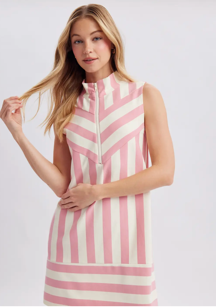 Striped Half-Zip Mini Dress