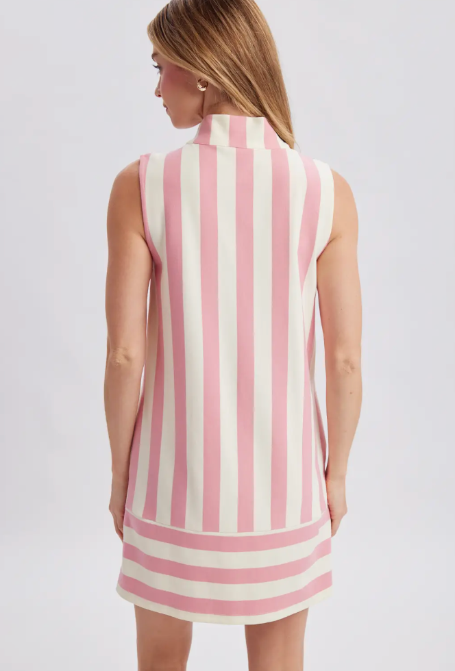 Striped Half-Zip Mini Dress