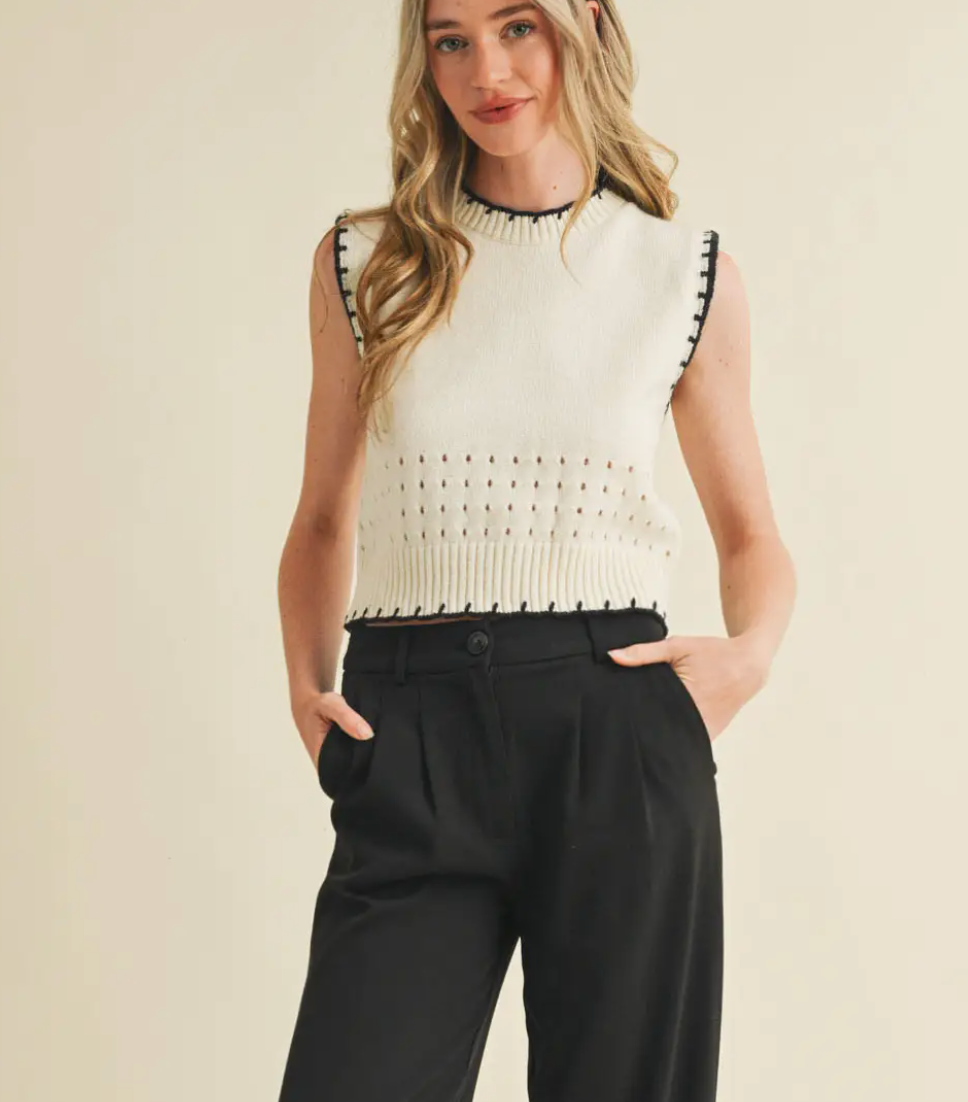 Blanket Stitch Pointelle Sweater Vest