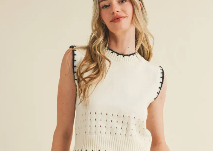 Blanket Stitch Pointelle Sweater Vest