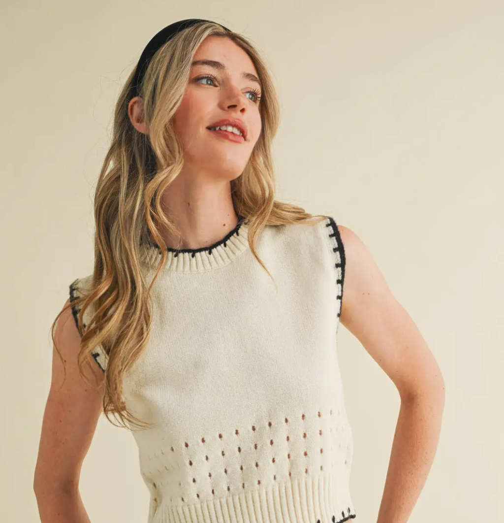 Blanket Stitch Pointelle Sweater Vest