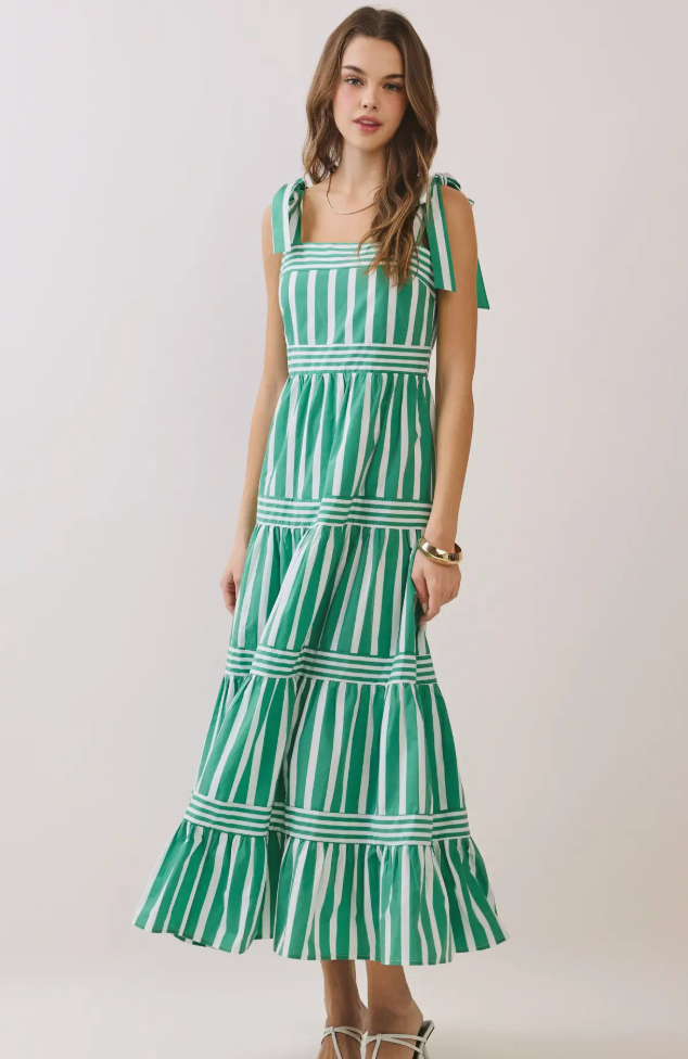 Striped Tie Shoulder Maxi Dress