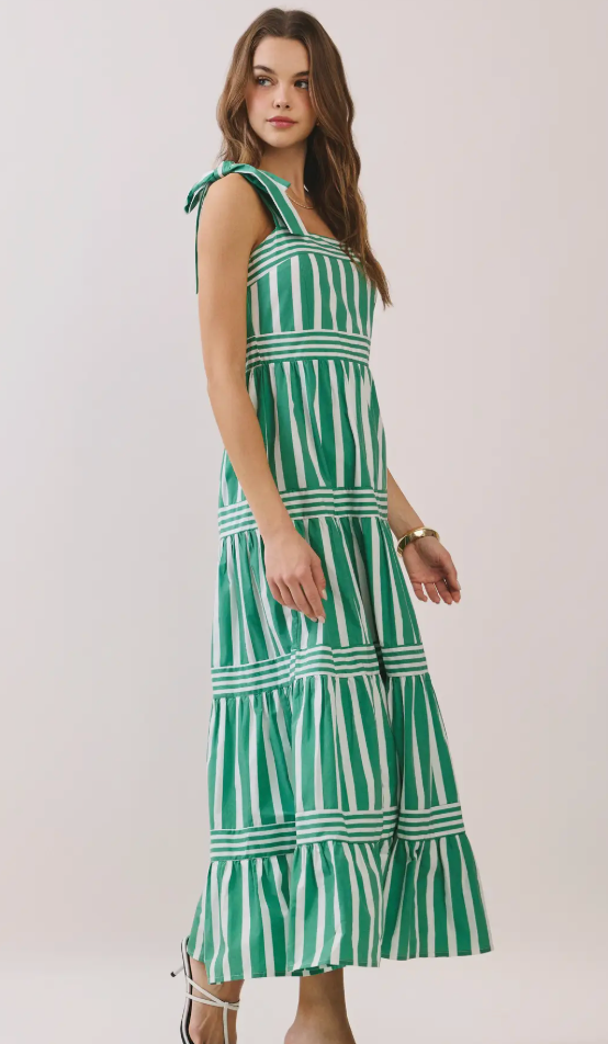 Striped Tie Shoulder Maxi Dress – Tricia's Striped Tie Shoulder Maxi Dress – Tricia's
