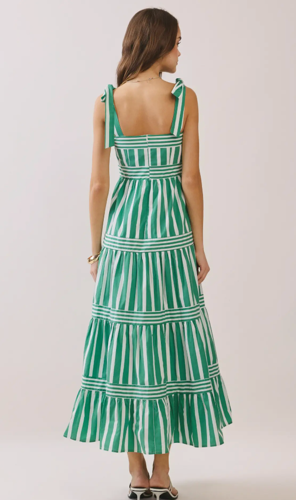 Striped Tie Shoulder Maxi Dress