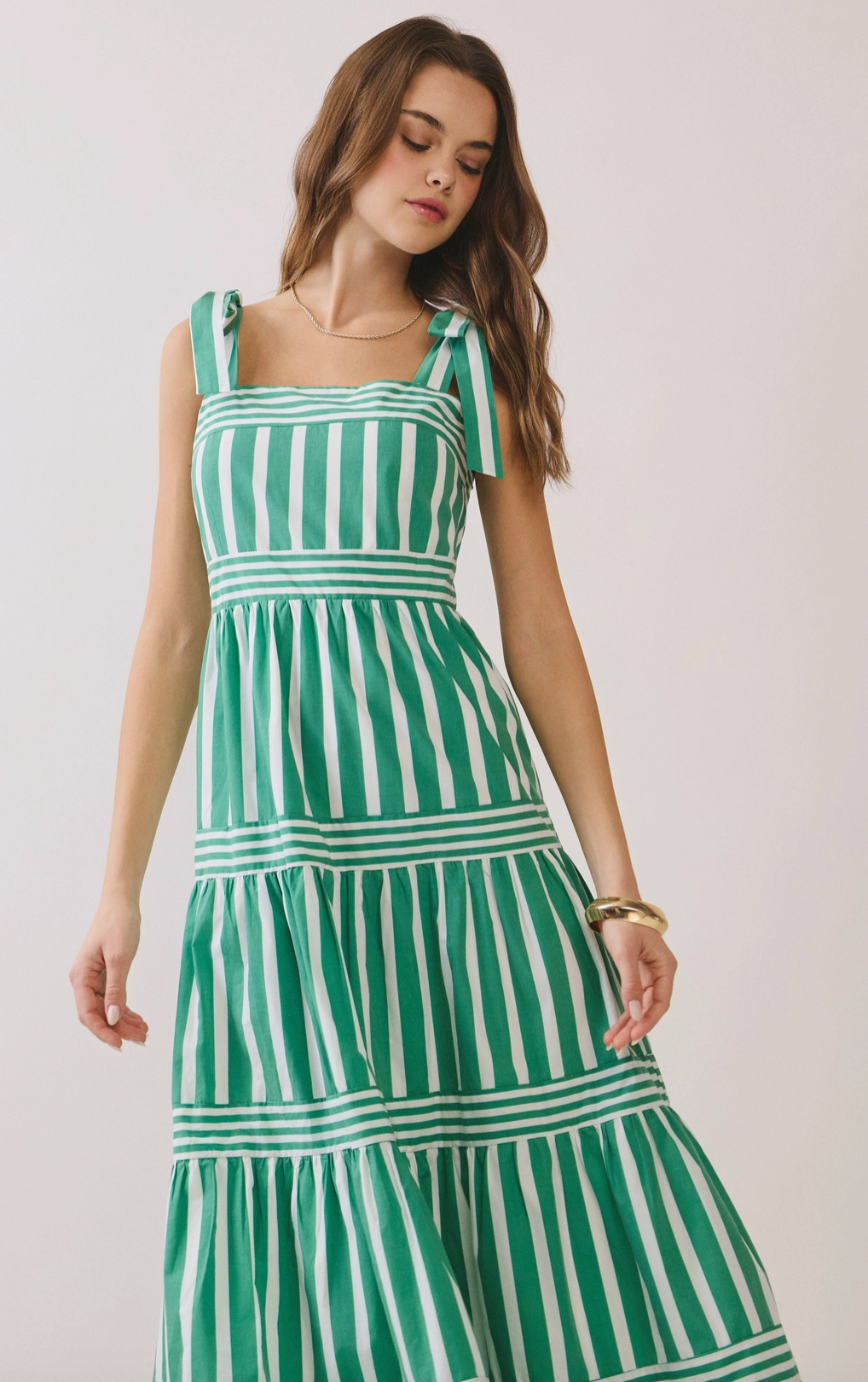 Striped Tie Shoulder Maxi Dress
