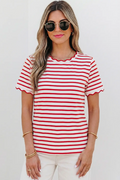 Stripe Scalloped Trim Round Neck T Shirt