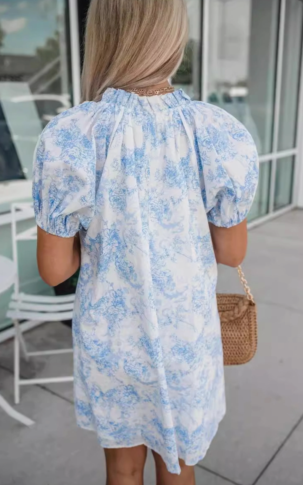 Floral Toile Print Panelled Puff Sleeve Babydoll Dress