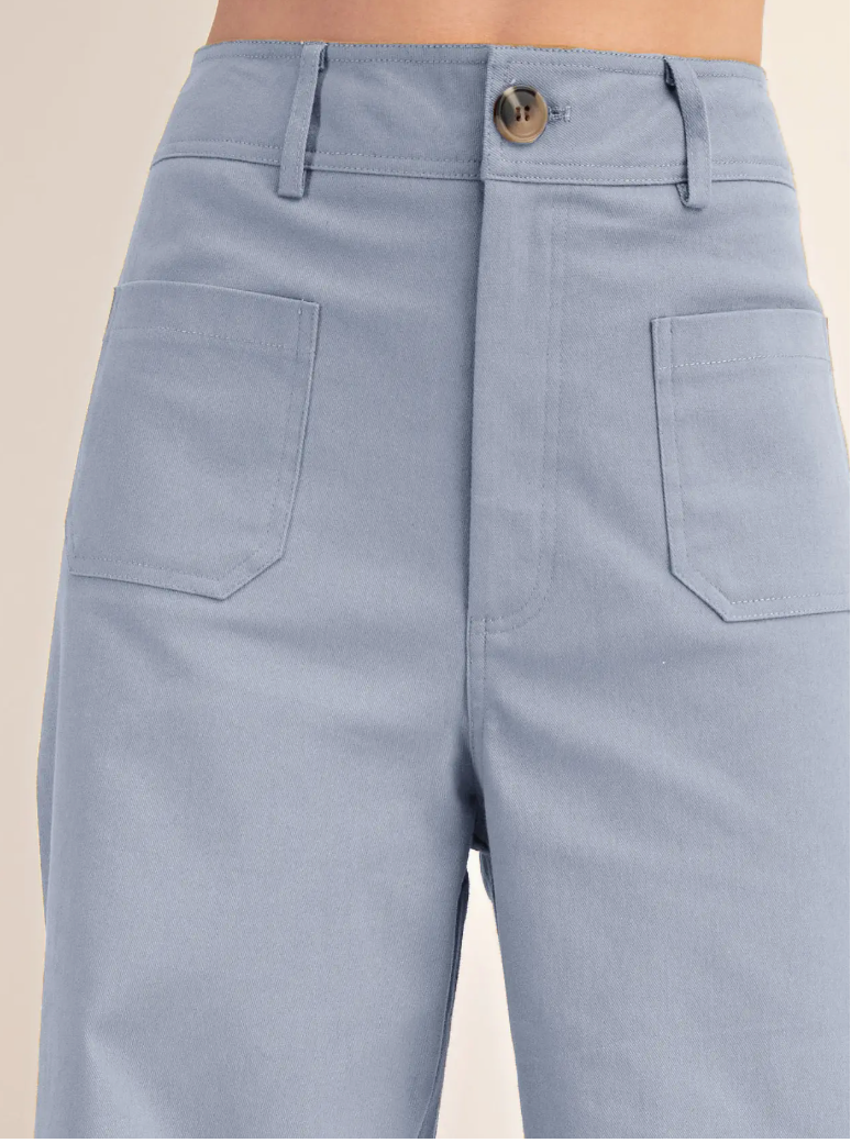 High Waist Wide Leg Pocket Pants -Blue