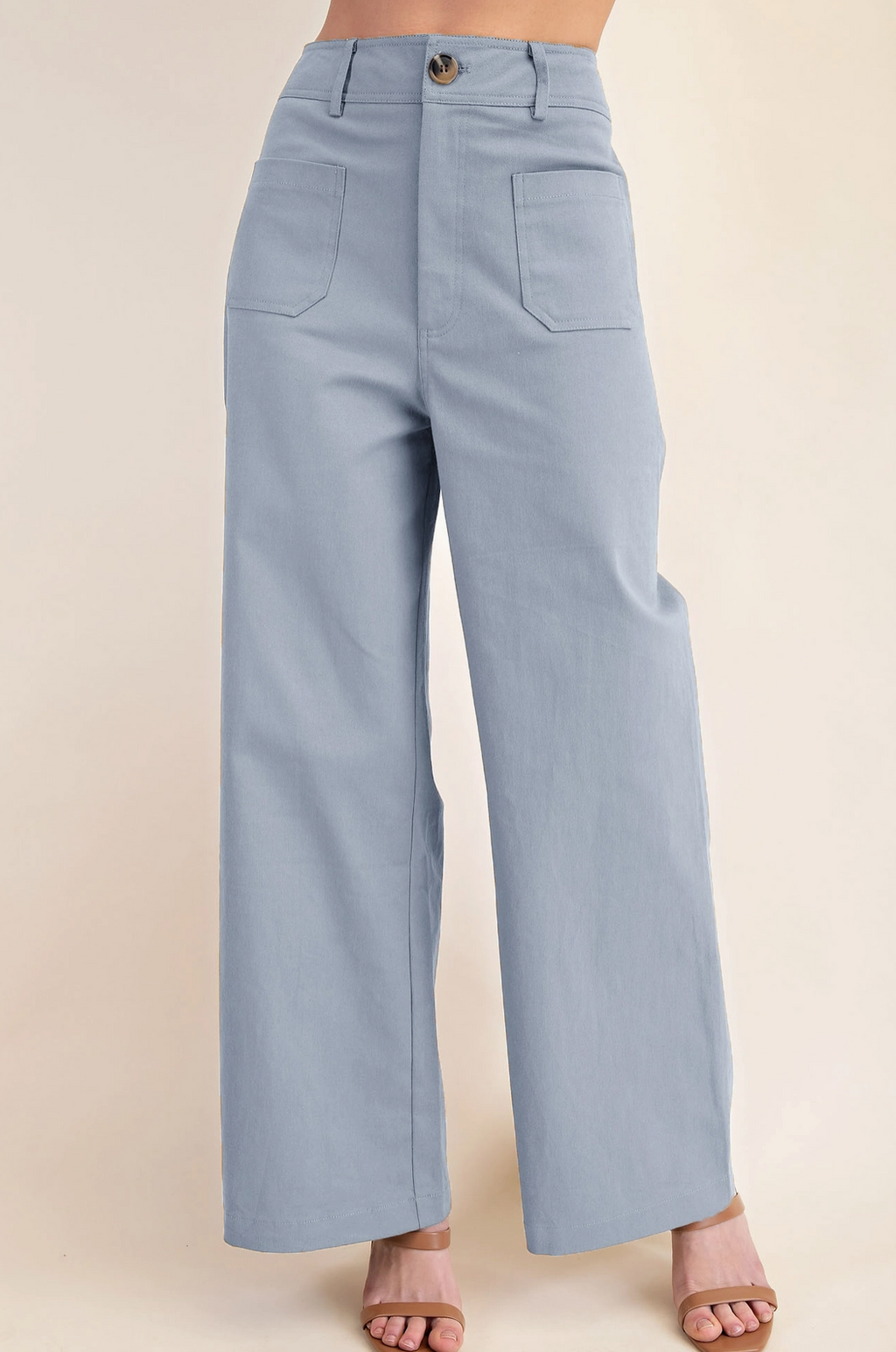 High Waist Wide Leg Pocket Pants -Blue