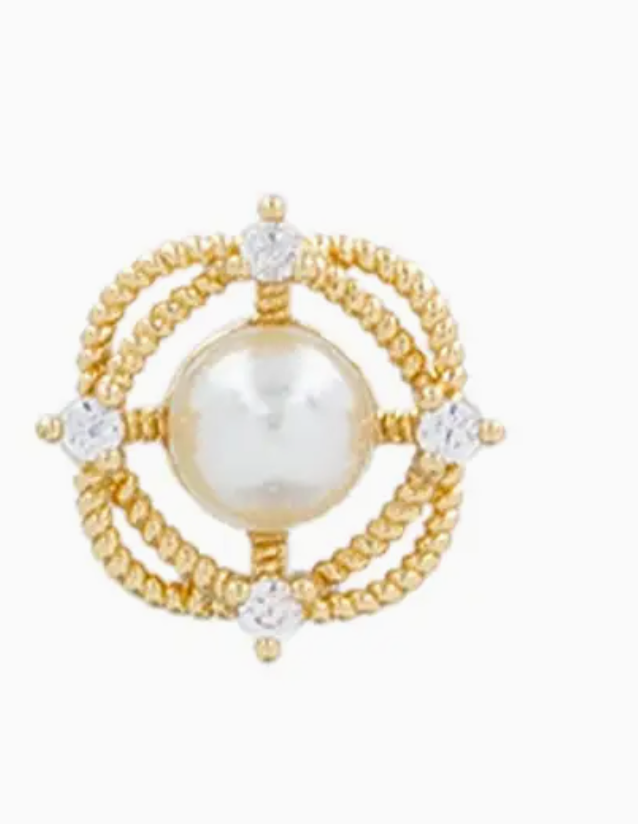 Gold Geometric with Pearl Stud Earring