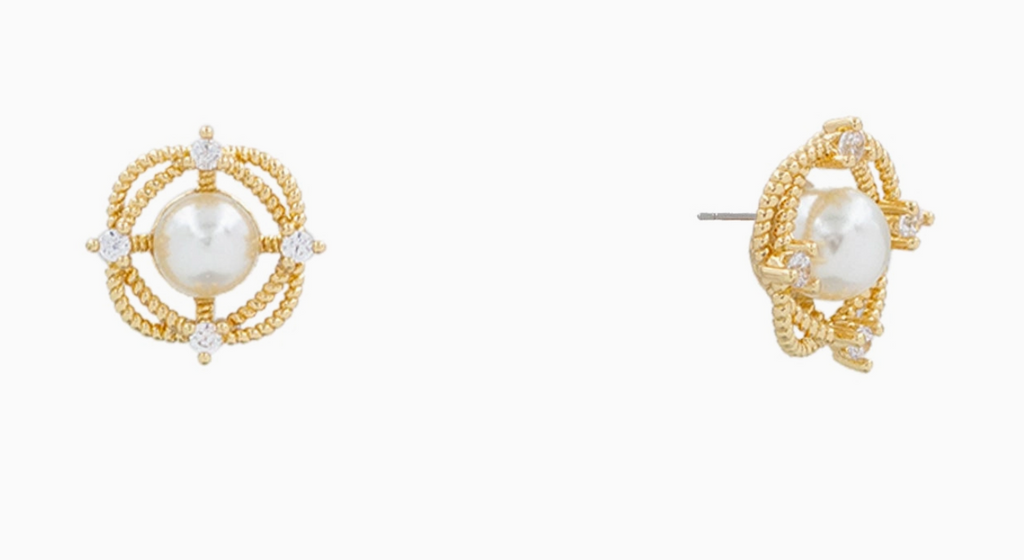 Gold Geometric with Pearl Stud Earring