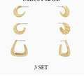 Set of 3 Gold Textured Huggie Hoop Earrings