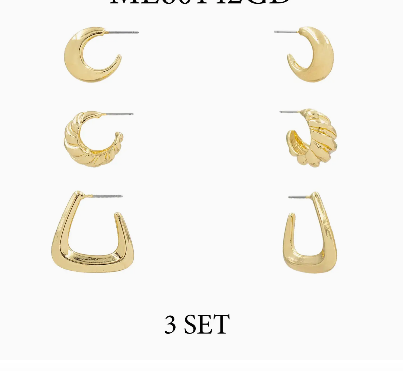Set of 3 Gold Textured Huggie Hoop Earrings