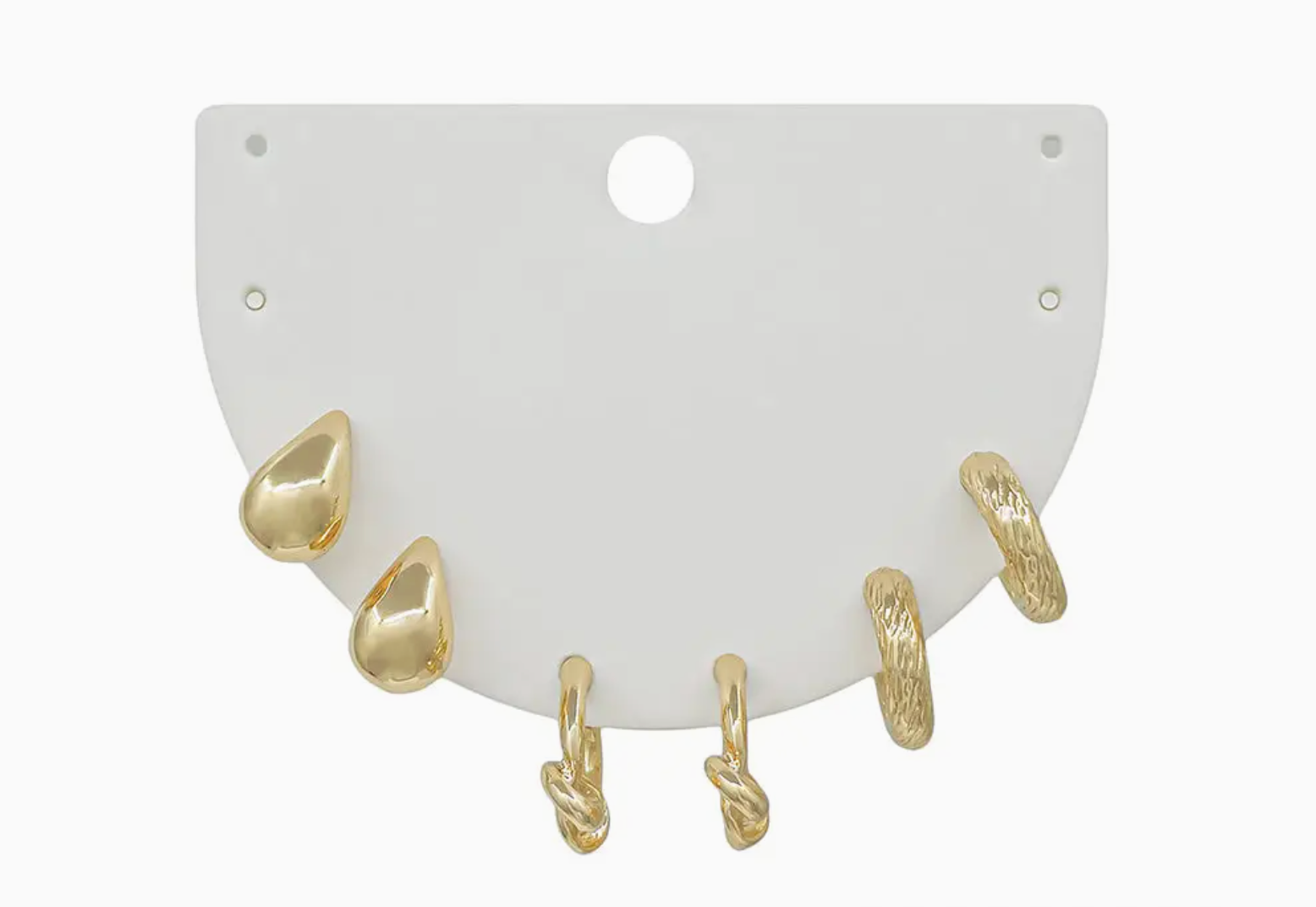 Set of 3 Gold Huggie Hoops, Teardrop .5" Stud Earrings