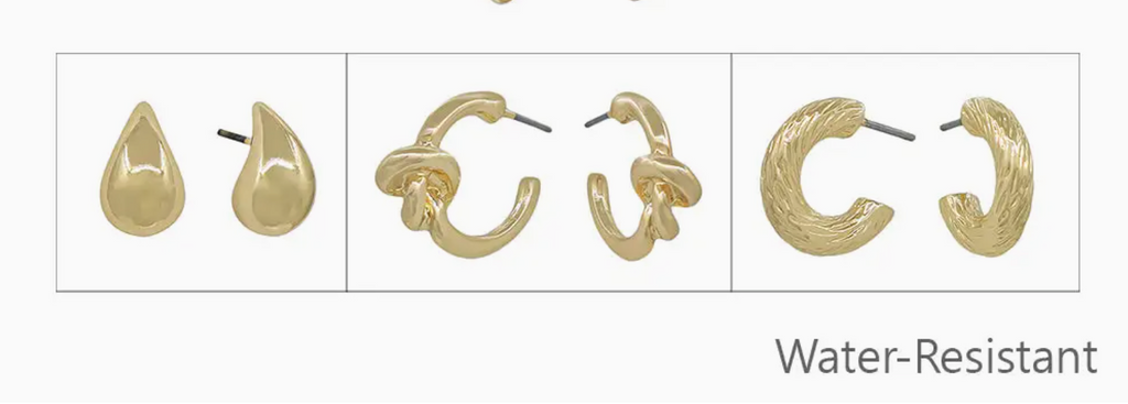 Set of 3 Gold Huggie Hoops, Teardrop .5" Stud Earrings